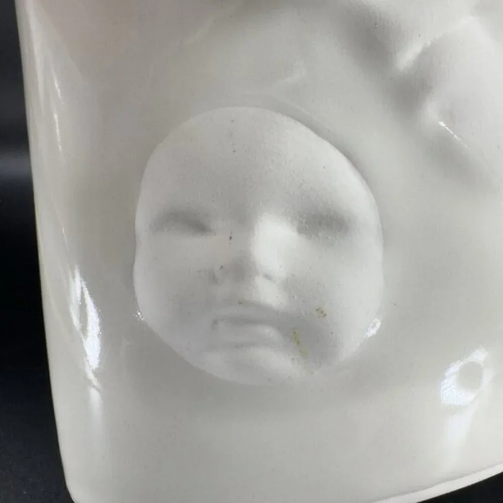 Sara Lund Face Vase Mother and Child Hand Made Stoneware‎ Pottery Artist Signed